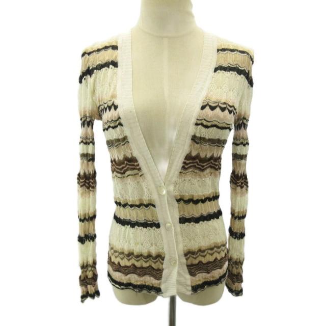 【中古】ミッソーニ MISSONI 美品 カーディガン ニット ボーダー ライン 薄手 長袖 40 白 ホワイト系 0516 レディース