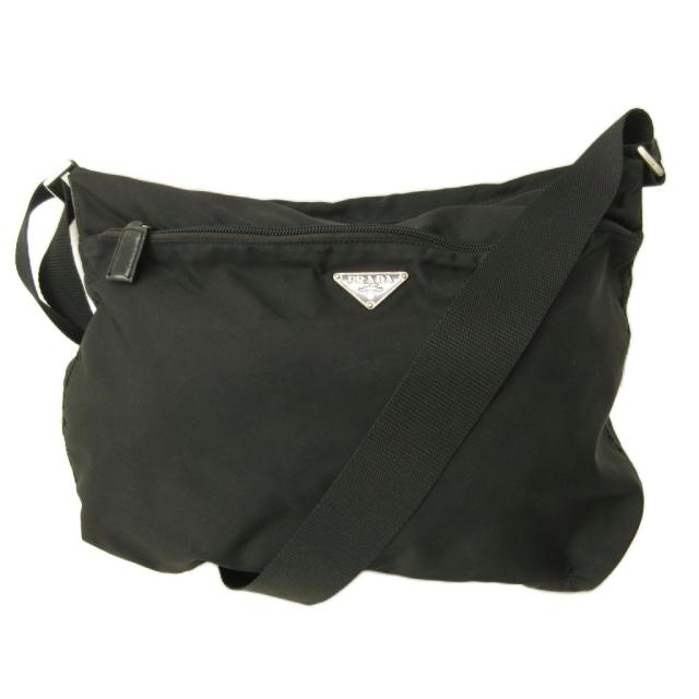 【中古】プラダ PRADA ナイロン ショルダーバッグ 三角ロゴプレート 黒 ブラック 0516 ☆AA★ レディース