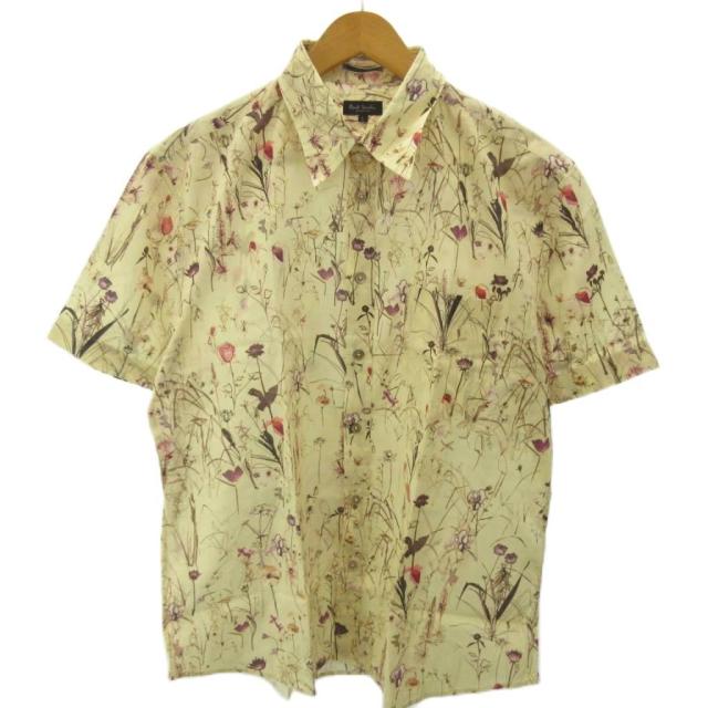 【中古】ポールスミスコレクション PAUL SMITH COLLECTION 高級ライン シャツ 花柄 コットン 半袖 L アイボリー 0516