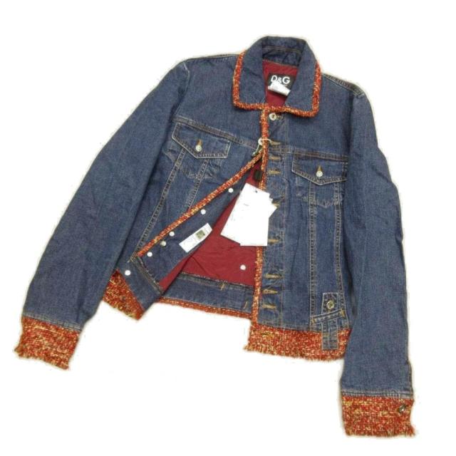 【中古】未使用品 ディー&ジー ドルガバ ドルチェ&ガッバーナ D&G タグ付 ツイードパイピング デニムジャケット S