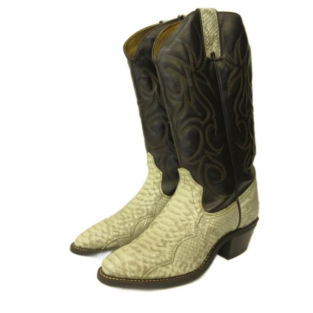 【中古】シェプラーズ Sheplers エキゾチック ウエスタンブーツ シューズ パイソン 切替 USA製 レザー  7.5 25.5cm 茶