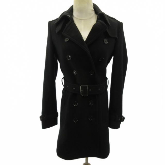 【中古】バーバリーブリット BURBERRY BRIT ピーコート 裏地 ノバチェック ウール ベルト ミドル丈 UK6 黒 ブラック