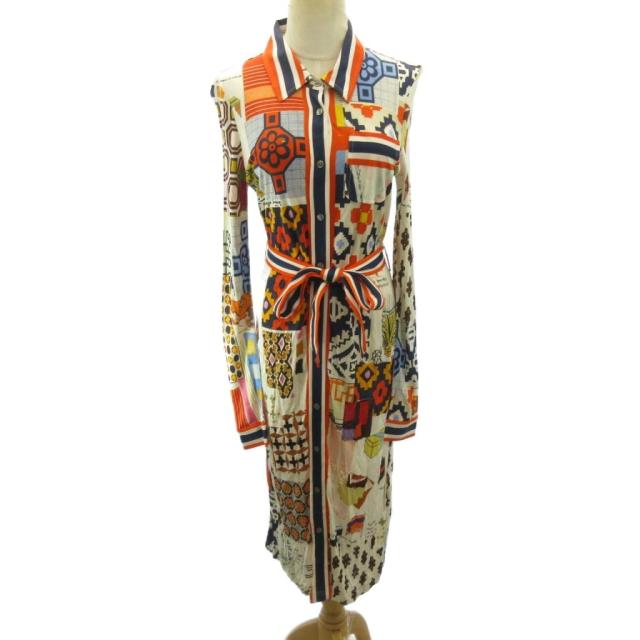 【中古】トリーバーチ TORY BURCH タグ付き Laurence ShirtDress シャツワンピース ドレス 総柄 ロング丈 シルク混 S