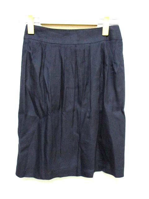 【中古】イネド INED スカート ボトムス 膝丈 タックギャザー 無地 ネイビー 9 レディース
