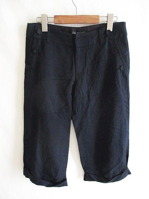 【中古】インディヴィ INDIVI ガウチョパンツ 麻混 ボタン 黒 38 レディース