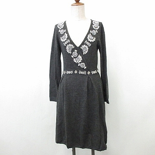 中古 チェスティ ニット ワンピース 膝丈 長袖 カシュクール 切替 パール ビーズ ビジュー グレー 白 0 レディースの通販はau Pay マーケット ブランド古着のベクトル