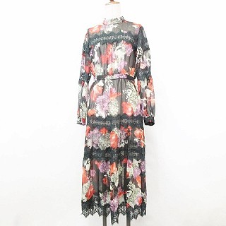 中古 フレイアイディー ワンピース スタンドカラー ロング丈 長袖 総柄 花柄 レース 緑 オレンジ 0 レディースの通販はau Pay マーケット ブランド古着のベクトル