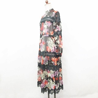 中古 フレイアイディー ワンピース スタンドカラー ロング丈 長袖 総柄 花柄 レース 緑 オレンジ 0 レディースの通販はau Pay マーケット ブランド古着のベクトル