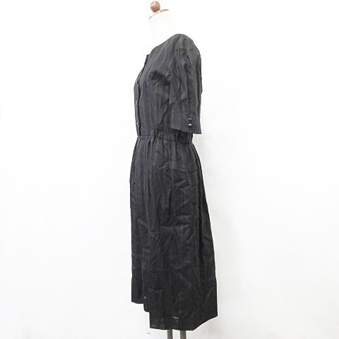 中古 lapine ラピーヌ ワンピース 半袖 ヘンリーネック ひざ下丈 フレア タック 裏地 綿 チェック柄 黒 11 au pay マーケット
