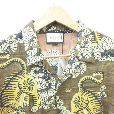 中古 未使用品 グッチ Gucci シャツ 開襟 半袖 和柄 アニマル タイガー 虎 大きいサイズ 茶 黄 ベージュ 黒 56 メンズの通販はau Pay マーケット ブランド古着のベクトル