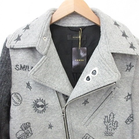 中古 未使用品 アームド Armed ライダースジャケット ブルゾン ジャンパー ジップアップ ニット イラスト アニマル柄 毛混 グレー 1の通販はau Pay マーケット ブランド古着のベクトル