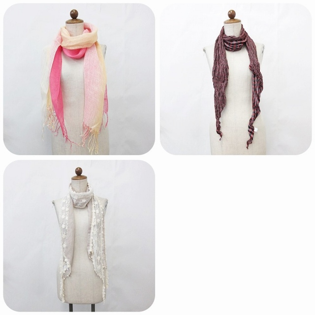 中古 未使用品 小物 ストール ショール 3点セット シワ加工 チェック レース 花 グラデーション リネン ピンク 白 赤の通販はau Pay マーケット ブランド古着のベクトル