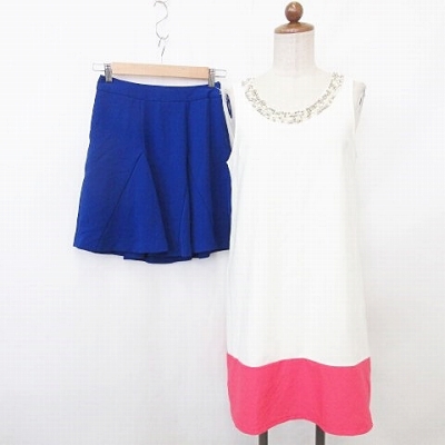 中古 エムドゥ M Deux ワンピース スカート 2枚セット ノースリーブ 丸首 ひざ丈 フレア ビジュー 白 38の通販はau Pay マーケット ブランド古着のベクトル