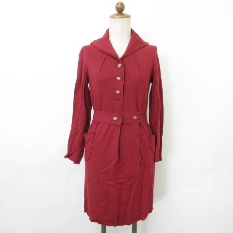 中古 ヴィヴィアンウエストウッドレッドレーベル Vivienne Westwood Red Label ワンピース ひざ丈 長袖 刺繍 ベルト 毛 赤の通販はau Pay マーケット ブランド古着のベクトル