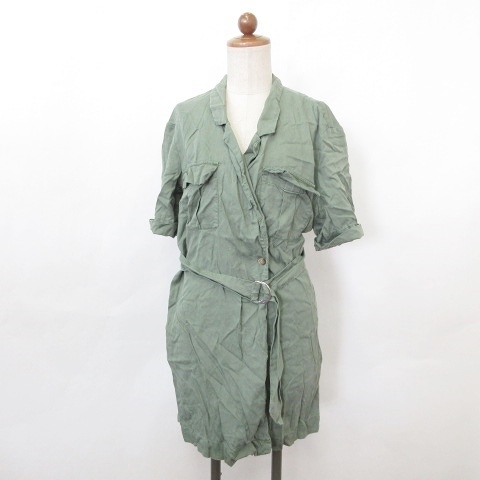 中古 ザラ Zara ワンピース 半袖 シャツワンピ ひざ丈 ベルト テーラード カーキ S レディースの通販はau Pay マーケット ブランド古着のベクトル