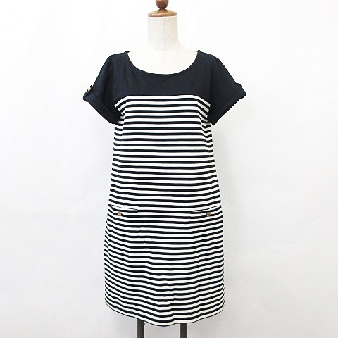 中古 ロペピクニック Rope Picnic ワンピース ニット ひざ丈 半袖 クルーネック ロールアップ ボーダー 黒 白 38 レディースの通販はau Pay マーケット ブランド古着のベクトル