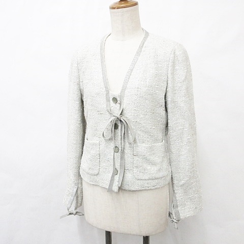 シャネル CHANEL ジャケット ノーカラー ツイード テープ ヴィンテージ