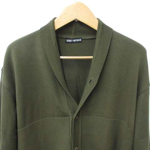 【中古】イッセイミヤケ ISSEY MIYAKE カーディガン 長袖 ドロップショルダー 綿 カーキ M メンズ
