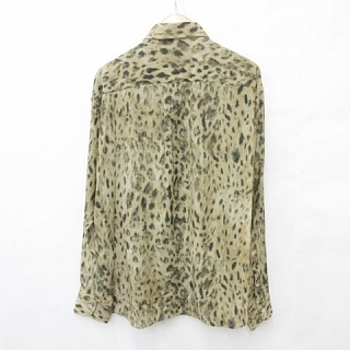 【中古】トムフォード TOM FORD シャツ ブラウス 長袖 アニマル柄 レオパード柄 シルク 絹 ベージュ ブラウン カーキ 黒 45 メンズ