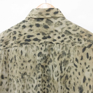 【中古】トムフォード TOM FORD シャツ ブラウス 長袖 アニマル柄 レオパード柄 シルク 絹 ベージュ ブラウン カーキ 黒 45 メンズ