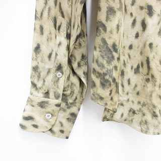【中古】トムフォード TOM FORD シャツ ブラウス 長袖 アニマル柄 レオパード柄 シルク 絹 ベージュ ブラウン カーキ 黒 45 メンズ