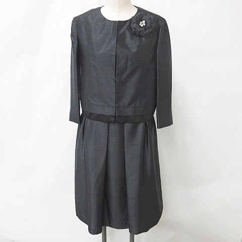 【中古】23区 Applaudir セットアップ フォーマル ノーカラージャケット ワンピース 七分袖 丸首 ノースリーブ 黒 38の通販は 5,628円