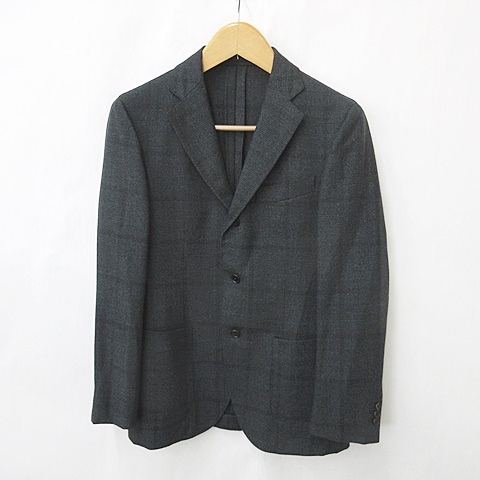 【中古】エディフィス EDIFICE ロロピアーナ ジャケット テーラード シングル チェック ウール グレー ブラック 46の通販は 5,561円