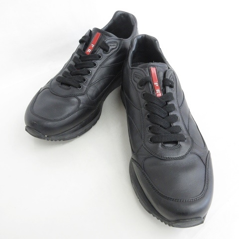 【美品】PRADA　スニーカー　レザー　ブラック　ローカット　24cm 美品】PRADA スニーカー レザー ブラック ローカット 24cm