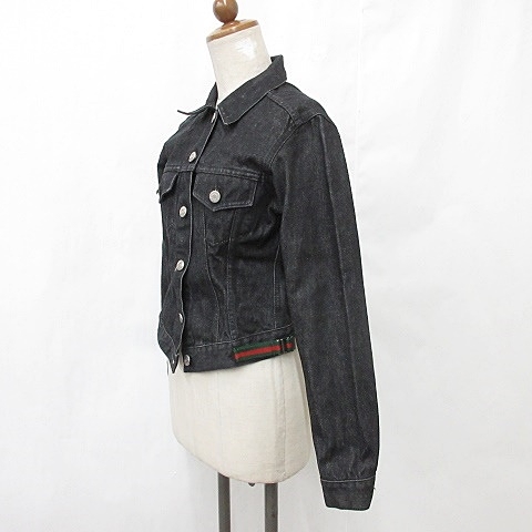 【中古】グッチ GUCCI ジャケット Gジャン 3rd サード デニム テープ 綿 黒 ブラック 40 レディース_3