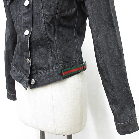 【中古】グッチ GUCCI ジャケット Gジャン 3rd サード デニム テープ 綿 黒 ブラック 40 レディース_5