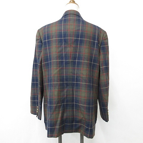 【中古】バーバリーズ テーラードジャケット シングル 背裏 チェック柄 ワッペン ウール 大きいサイズ 紺 カーキ 15 中古】バーバリーズ テーラードジャケット シングル 背裏 チェック柄