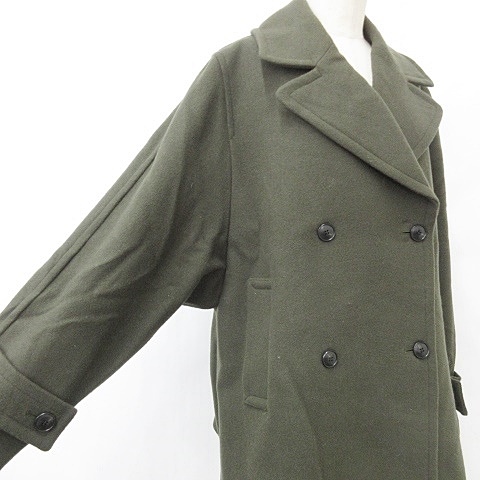 【中古】未使用品 ミューニック Munich Pコート テーラーカラー ダブル オーバーサイズ ウール グリーン S レディース_5
