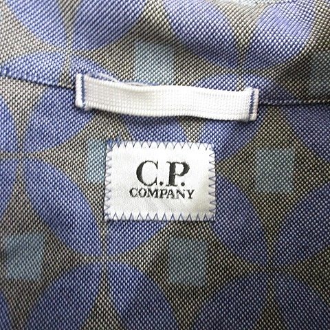 【中古】シーピーカンパニー C.P.COMPANY SPORTSWEAR ポロシャツ 半袖 ボタンダウン 総柄 ブルー グレー 緑 XXXL
