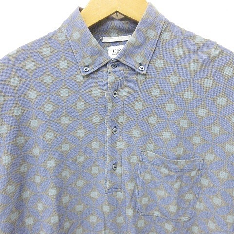 【中古】シーピーカンパニー C.P.COMPANY SPORTSWEAR ポロシャツ 半袖 ボタンダウン 総柄 ブルー グレー 緑 XXXL
