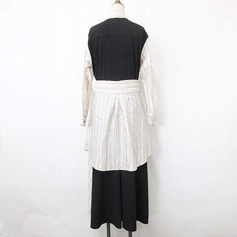 中古】アドーア ワンピース シャツワンピ ロング 長袖 異素材切替 前  
