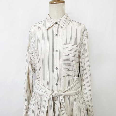 中古】アドーア ワンピース シャツワンピ ロング 長袖 異素材切替 前  