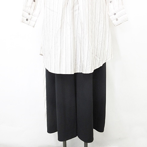 中古】アドーア ワンピース シャツワンピ ロング 長袖 異素材切替 前  