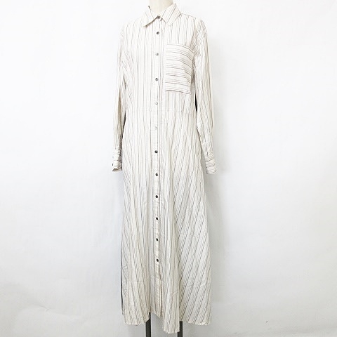中古】アドーア ワンピース シャツワンピ ロング 長袖 異素材切替 前  