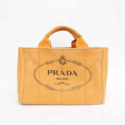 中古】プラダ PRADA カナパ S ミニ トートバッグ キャンバス オレンジ
