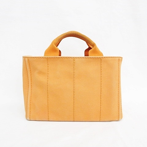 中古】プラダ PRADA カナパ S ミニ トートバッグ キャンバス オレンジ