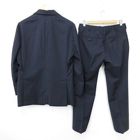 【中古】エルメス HERMES スーツ セットアップ ジャケット テーラード パンツ スラックス 裏無 ウール ネイビー 紺 46