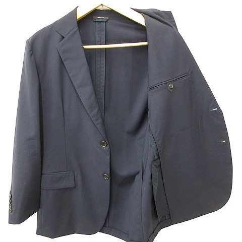 【中古】エルメス HERMES スーツ セットアップ ジャケット テーラード パンツ スラックス 裏無 ウール ネイビー 紺 46