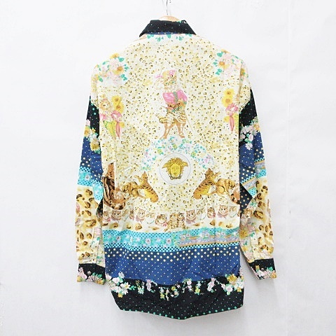 【中古】ヴェルサーチジーンズ VERSACE JEANS COUTURE シャツ カジュアルシャツ 長袖 総柄 コットン マルチカラー Ｍ_1