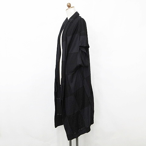 【中古】ワイズ Y's カットソー カーディガン ジャケット ロング 半袖 チェック 黒 グレー ブラック 2 レディース_3