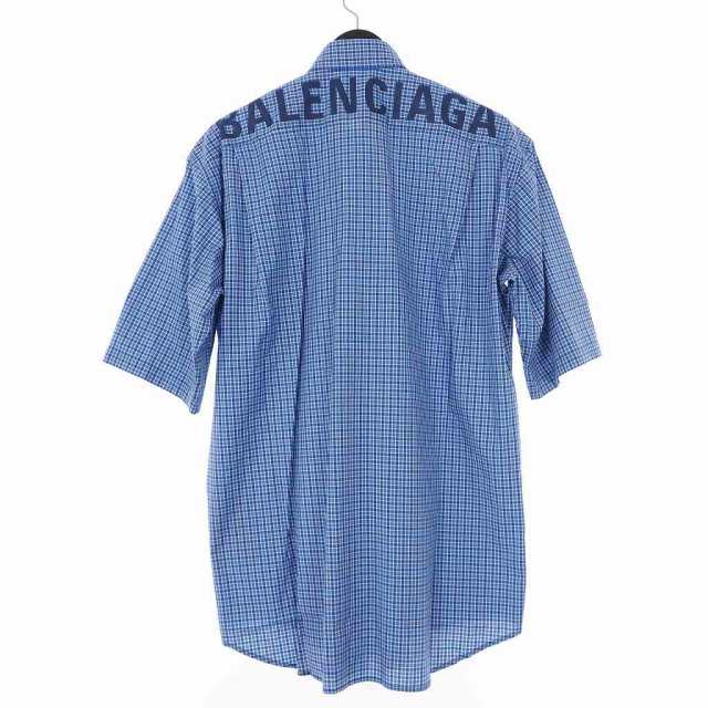 中古 未使用品 バレンシアガ Balenciaga 19ss バックロゴ オーバーサイズ チェックシャツ 半袖 37 ブルー 青の通販はau Pay マーケット ブランド古着のベクトル