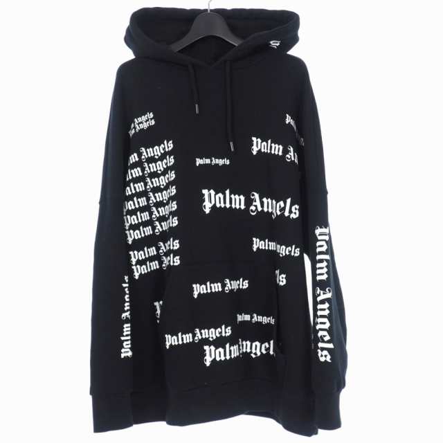 定価9万2400円 Palm Angels 総柄ロゴフーディ　パーカー　黒　Sメンズ