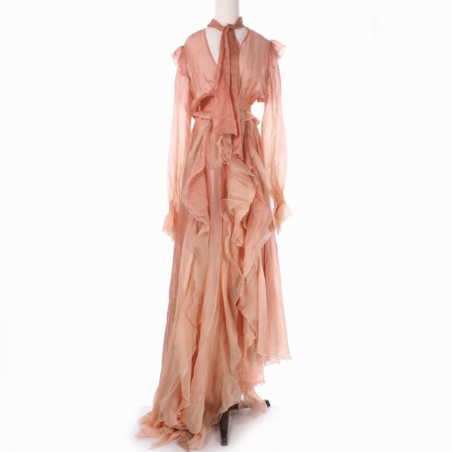 中古】オフホワイト OFF WHITE LONG NECK DRESS ロング シルクドレス