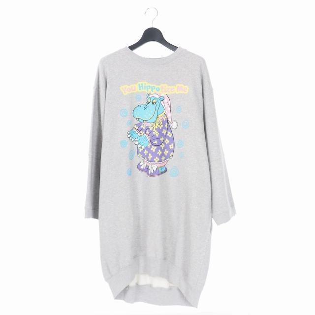 【中古】未使用品 モスキーノ MOSCHINO 20SS You Hippo tize Me プリント スウェット ワンピース 長袖 ダメージ加工