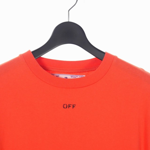 中古】未使用品 オフホワイト OFF WHITE ロゴ Tシャツ 半袖 M オレンジ