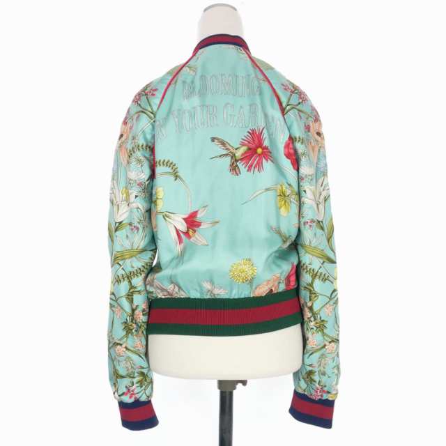 グッチ GUCCI フラワー プリント スカジャン ブルゾン 花柄 38 ブルー